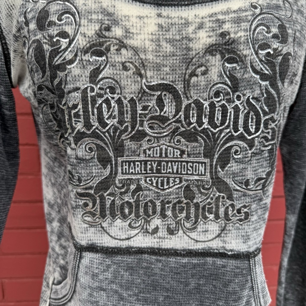 Harley Davidson Chrome Fade Sheer‎ Knit Shirt Women Small Pocket Long Sleeve - Picture 2 of 9